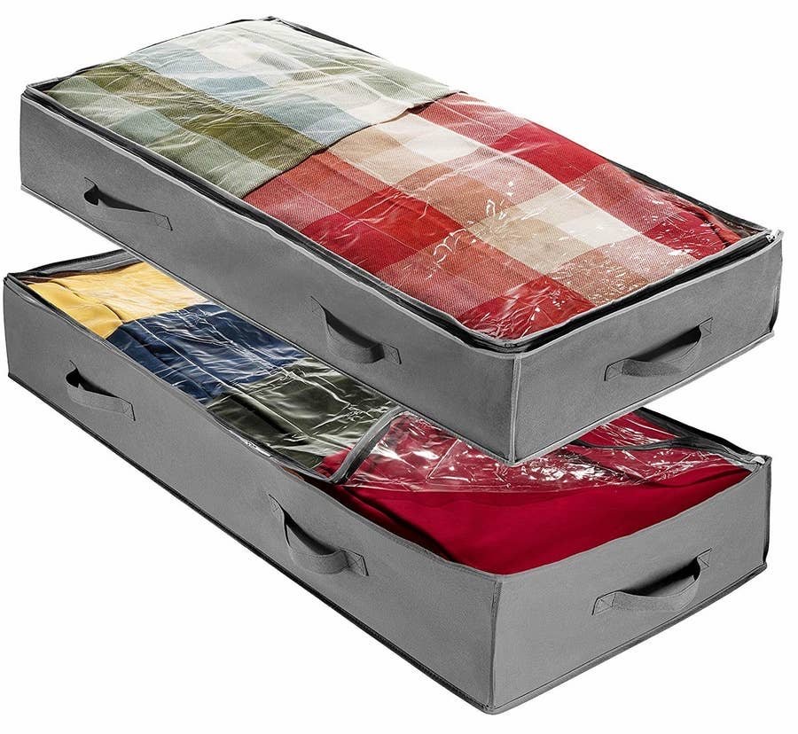 Folded clothing stored in breathable fabric storage bags
